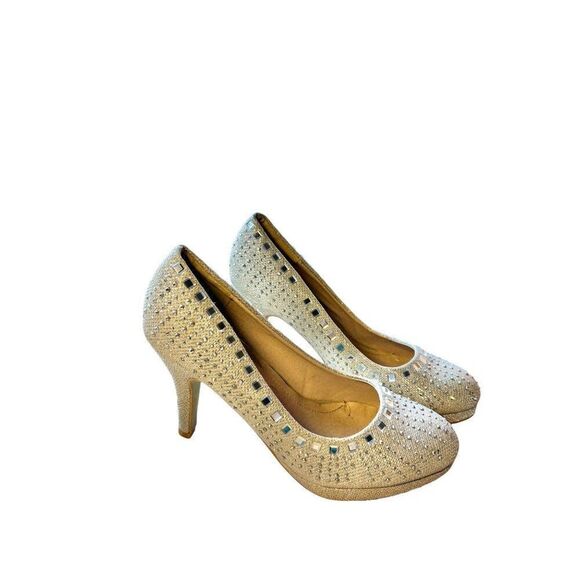 Elegant Silver Rhinestone High Heels Womens Size 6.5 midheel - Picture 4 of 10